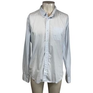 B.D. BAGGIES- MEN'S M/L -BLUE & WHITE STRIPE LONG SLEEVE BUTTON COLLARED SHIRT